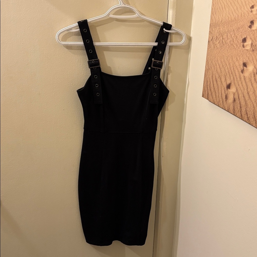 Black Sleeveless Dress with Buckle Straps, like new